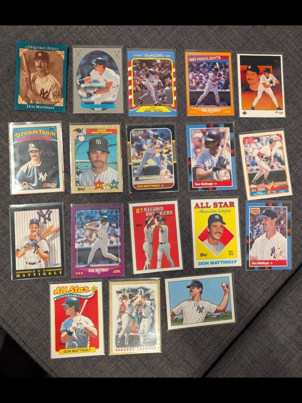Don Mattingly Yankees Card Lot 18 Cards Topps Donruss Fleer Upper Deck Inserts